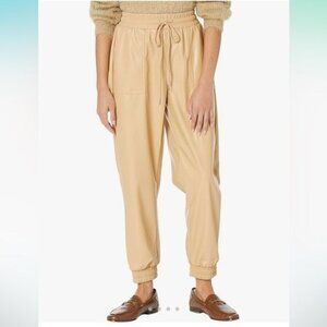 BCBGeneration Womens Faux Leather Joggers Tan Drawstring Waist Size S Stylish &